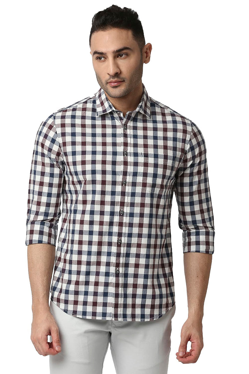 BASICS SLIM FIT COTTON CHECKS SHIRT