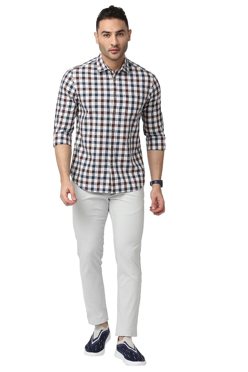 BASICS SLIM FIT COTTON CHECKS SHIRT