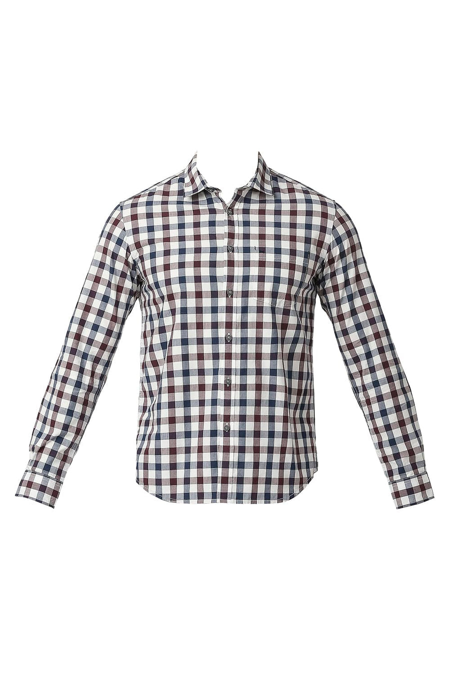 BASICS SLIM FIT TITAN NAVY COTTON CHECKS SHIRT