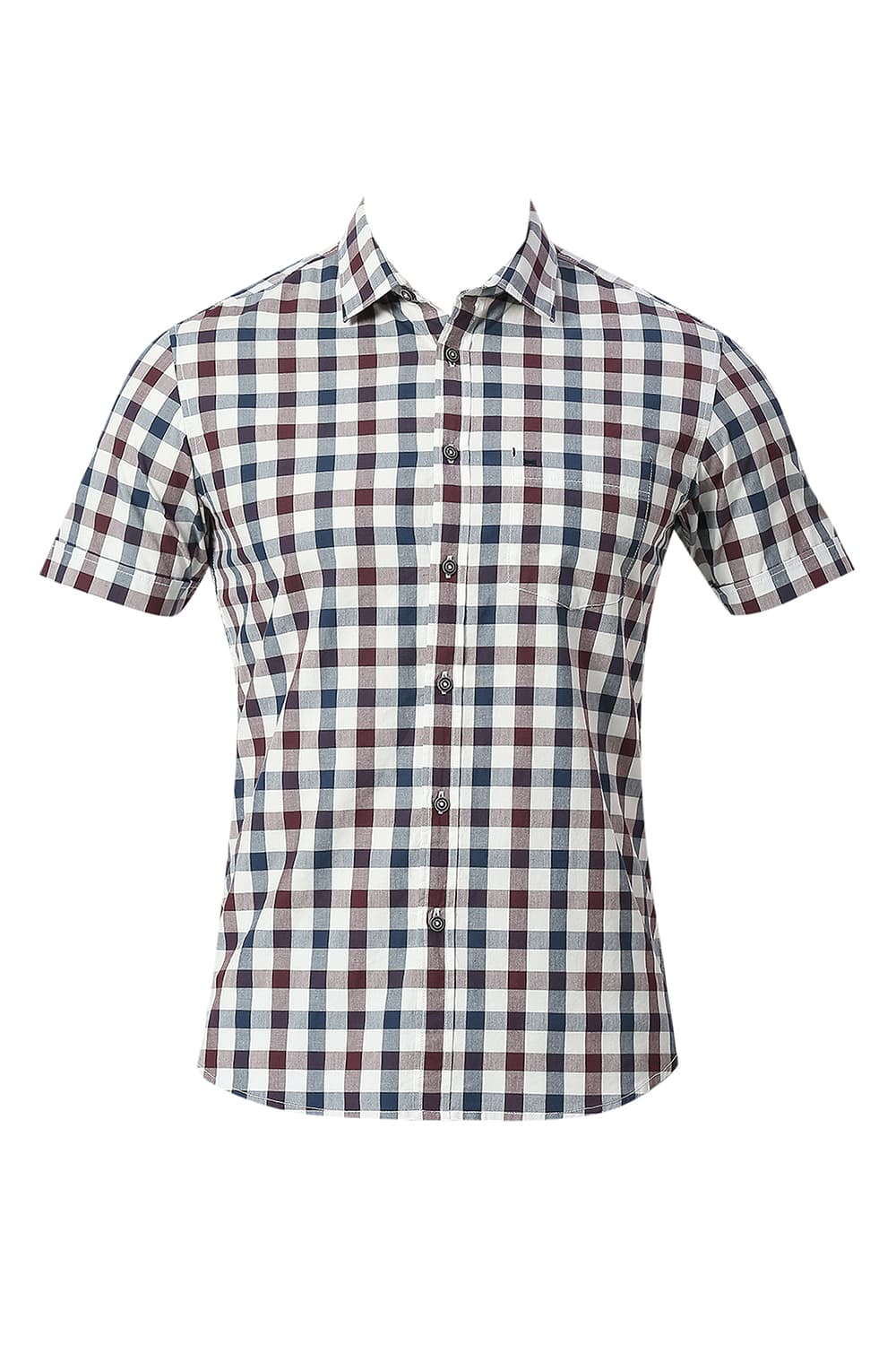 BASICS SLIM FIT COTTON CHECKS HALFSLEEVES SHIRT