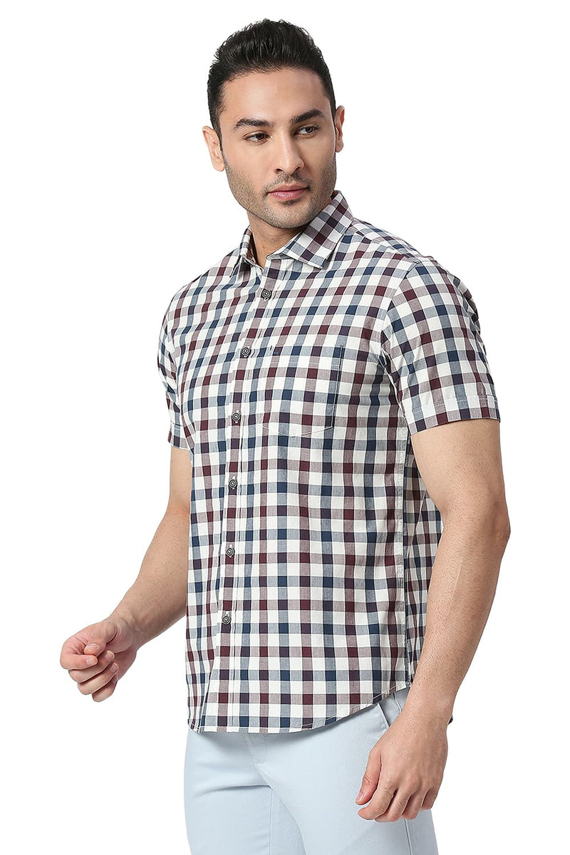 BASICS SLIM FIT COTTON CHECKS HALFSLEEVES SHIRT