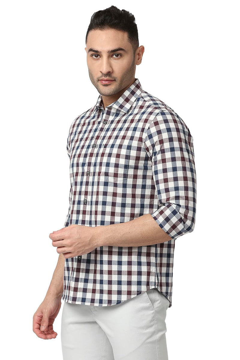 BASICS SLIM FIT COTTON CHECKS SHIRT