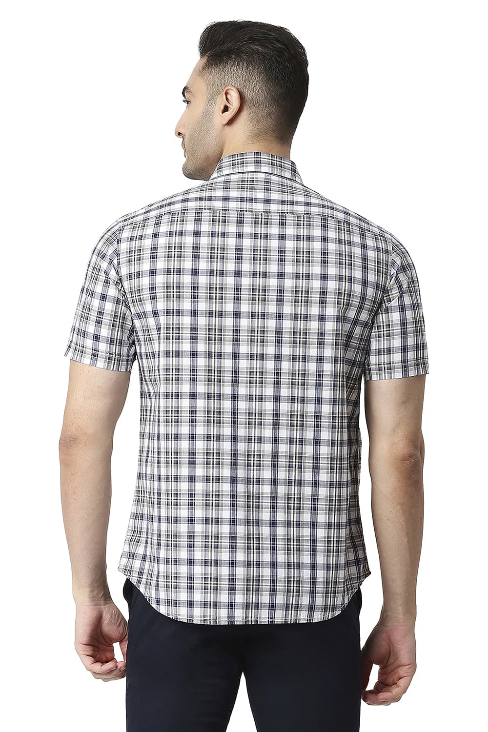 BASICS SLIM FIT COTTON CHECKS HALFSLEEVES SHIRT