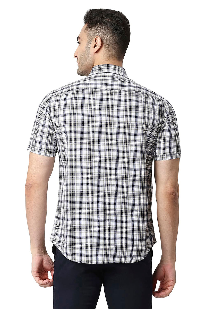 BASICS SLIM FIT COTTON CHECKS HALFSLEEVES SHIRT