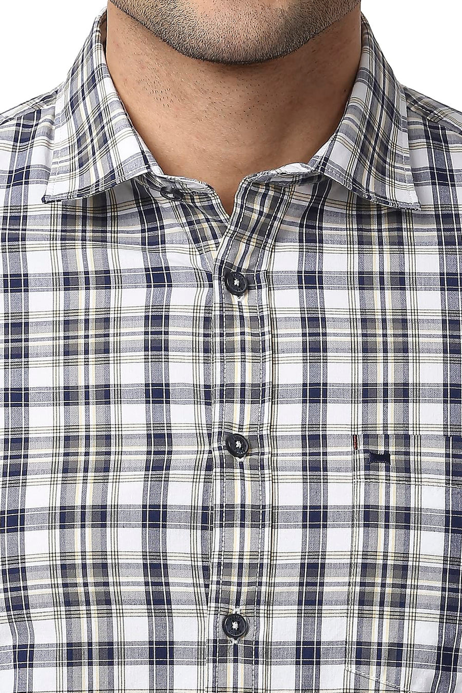 BASICS SLIM FIT CORN YELLOW COTTON CHECKS SHIRT