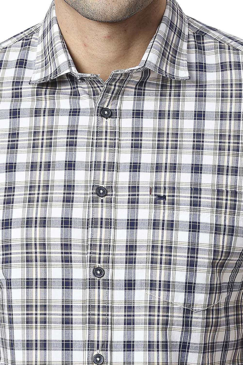 BASICS SLIM FIT COTTON CHECKS HALFSLEEVES SHIRT