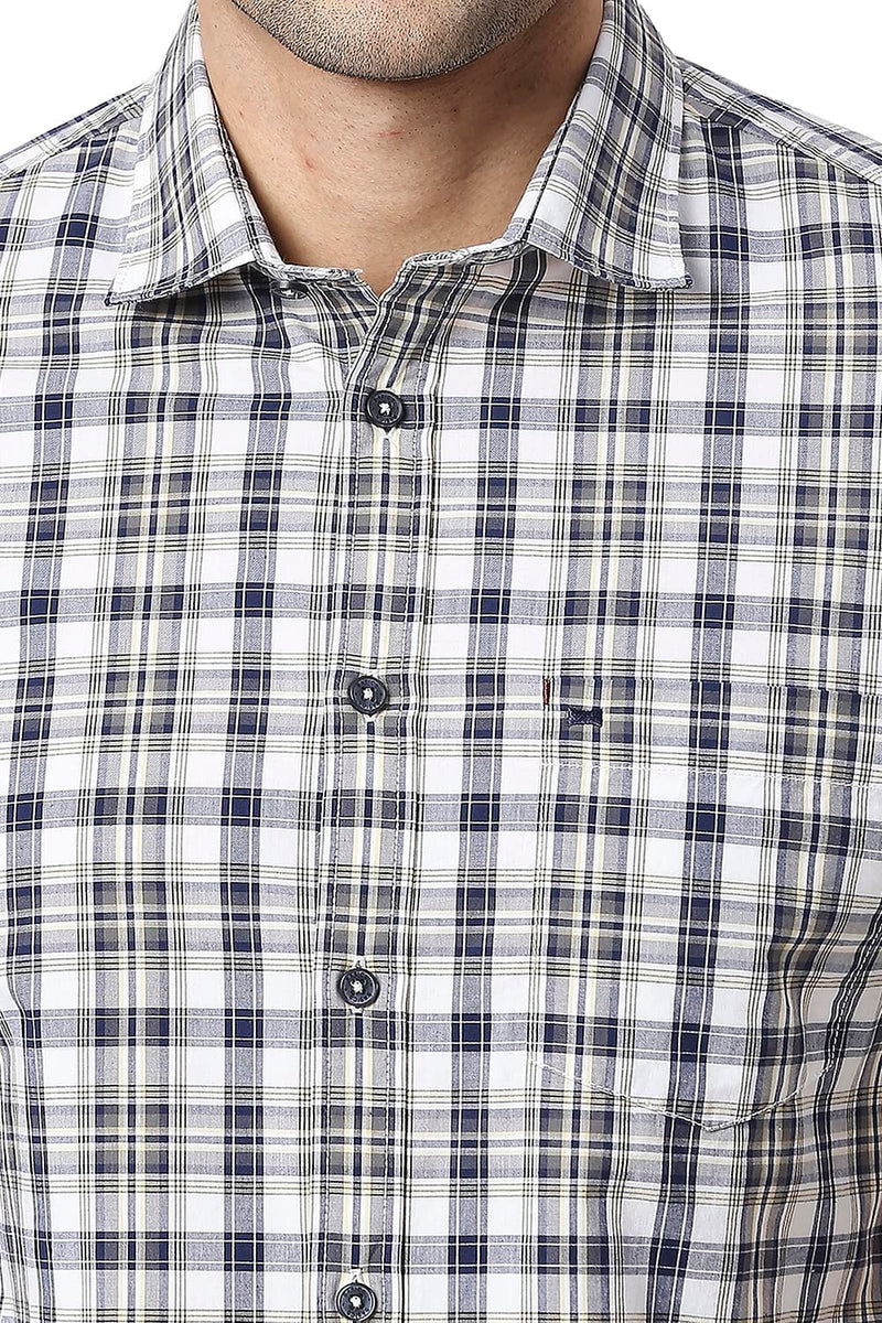 BASICS SLIM FIT COTTON CHECKS HALFSLEEVES SHIRT