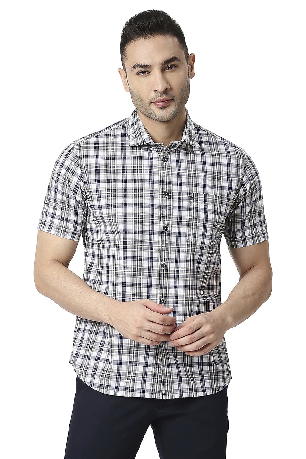 BASICS SLIM FIT COTTON CHECKS SHIRT