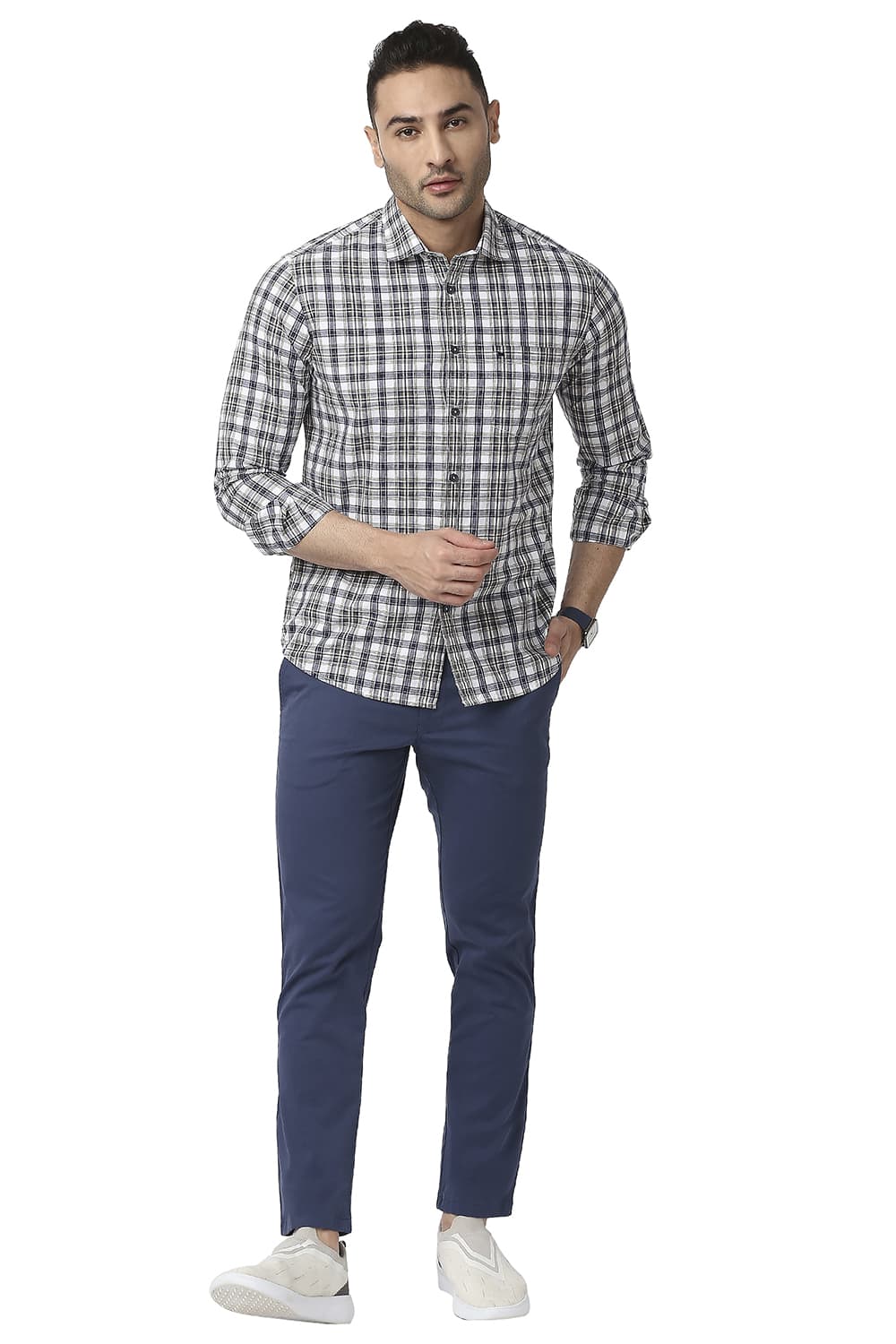 BASICS SLIM FIT COTTON CHECKS SHIRT