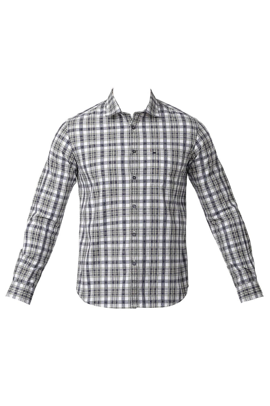 BASICS SLIM FIT CORN YELLOW COTTON CHECKS SHIRT