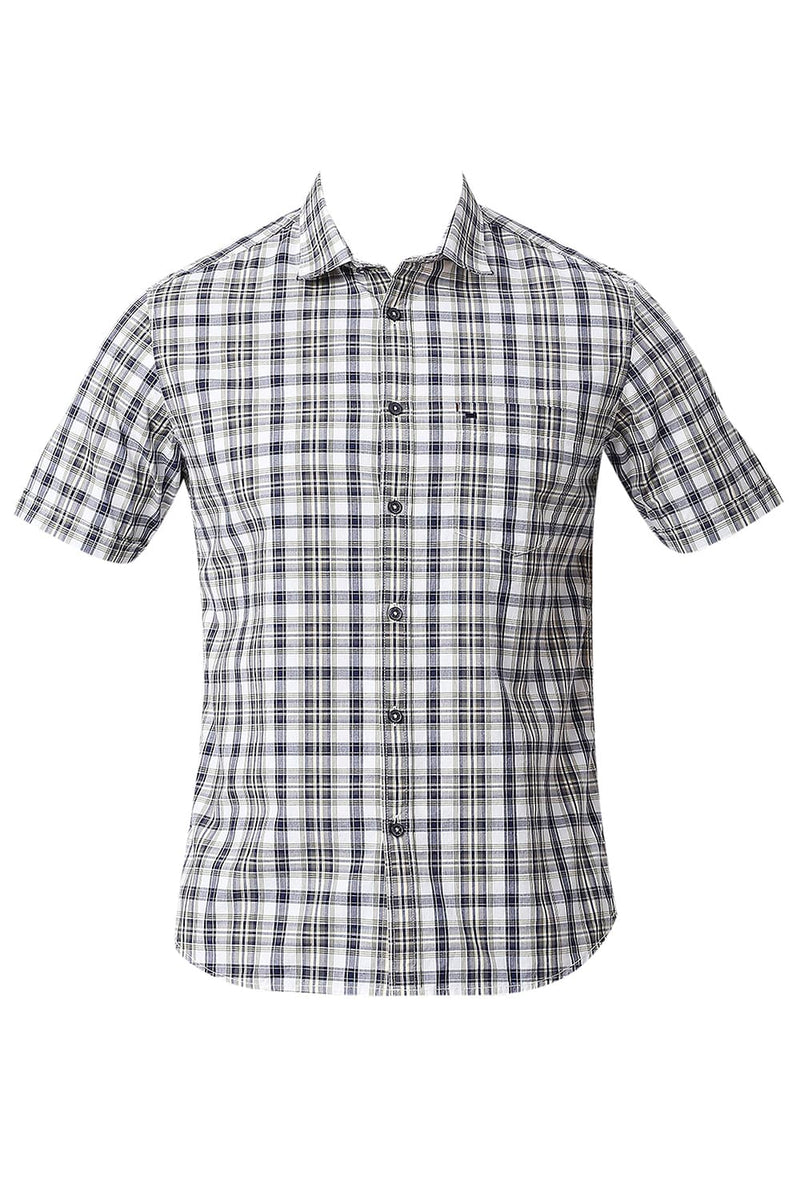 BASICS SLIM FIT COTTON CHECKS HALFSLEEVES SHIRT