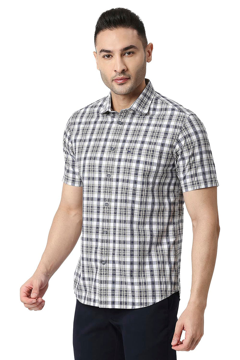 BASICS SLIM FIT COTTON CHECKS HALFSLEEVES SHIRT