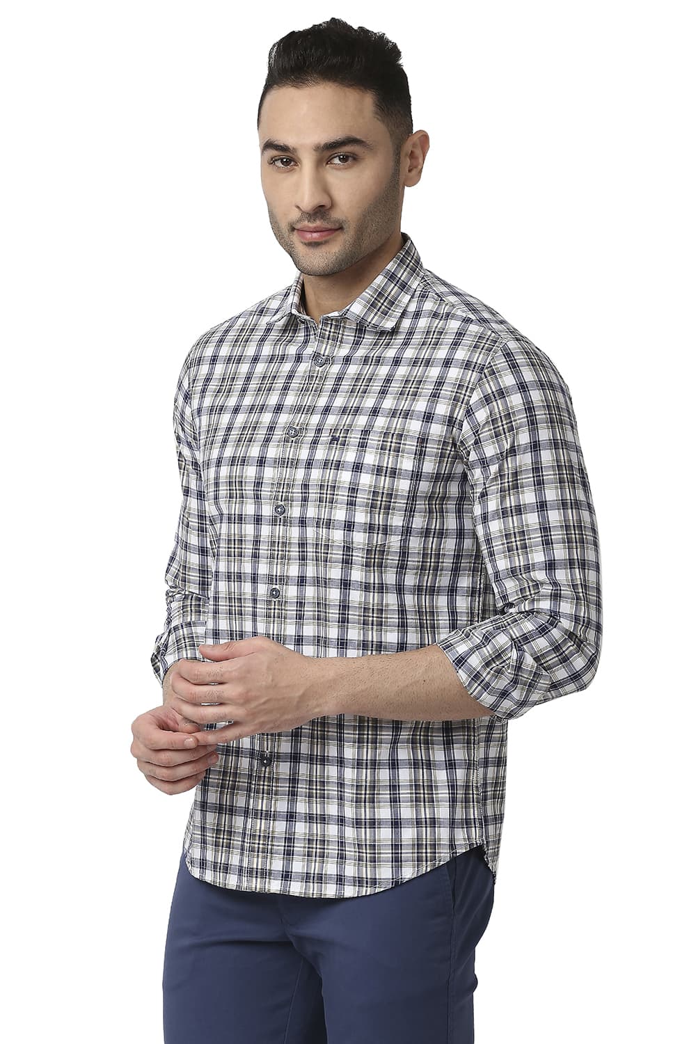 BASICS SLIM FIT COTTON CHECKS SHIRT