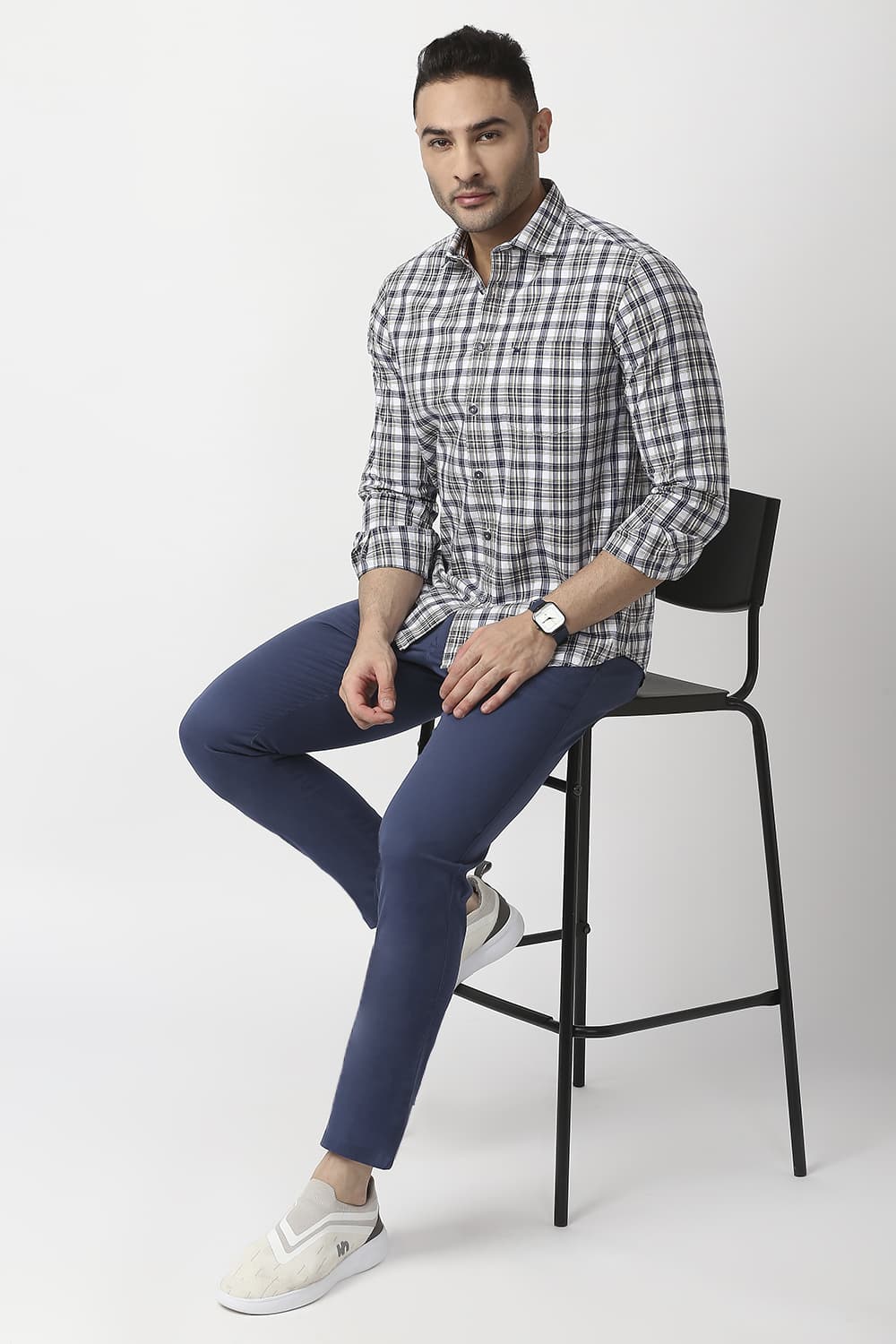 Slim Fit Cotton Checks Shirt