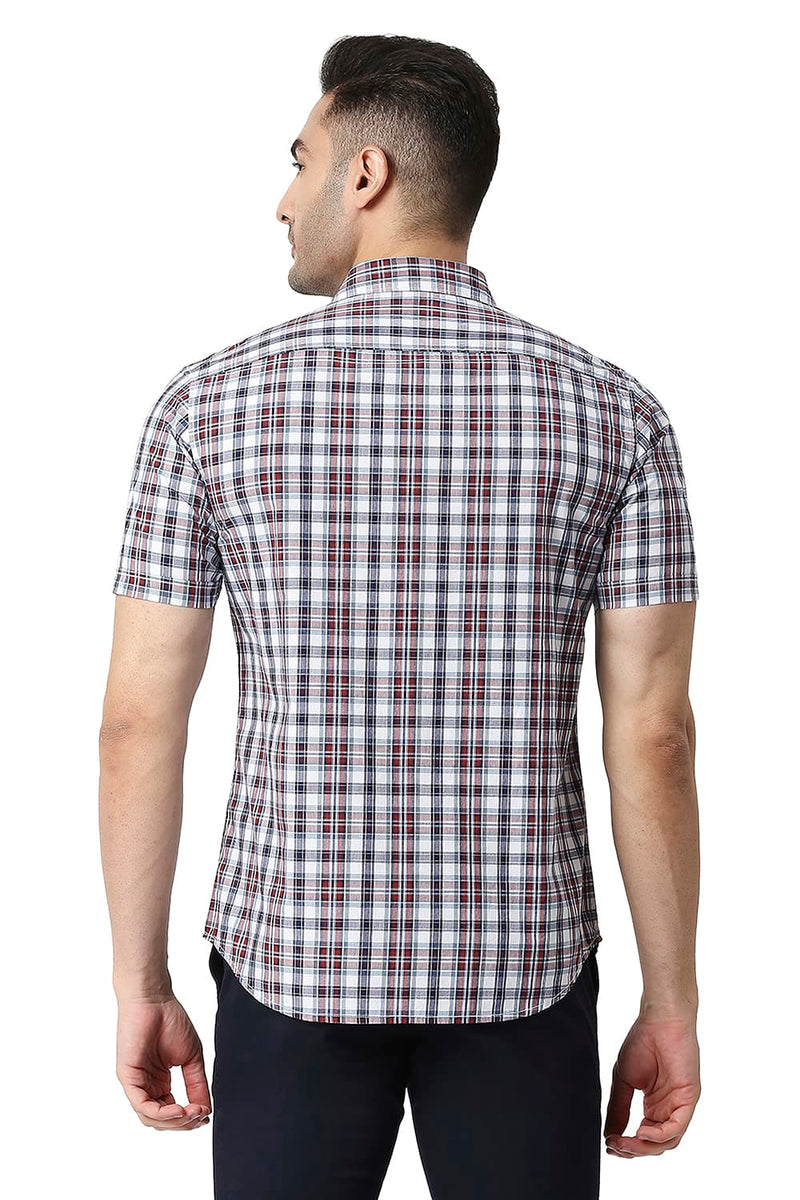 BASICS SLIM FIT COTTON CHECKS HALFSLEEVES SHIRT