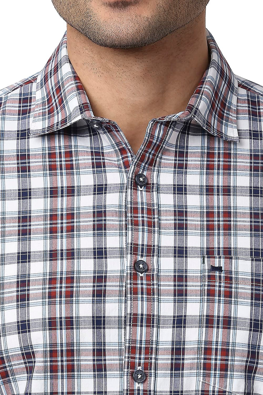 BASICS SLIM FIT BURNT RED COTTON CHECKS SHIRT
