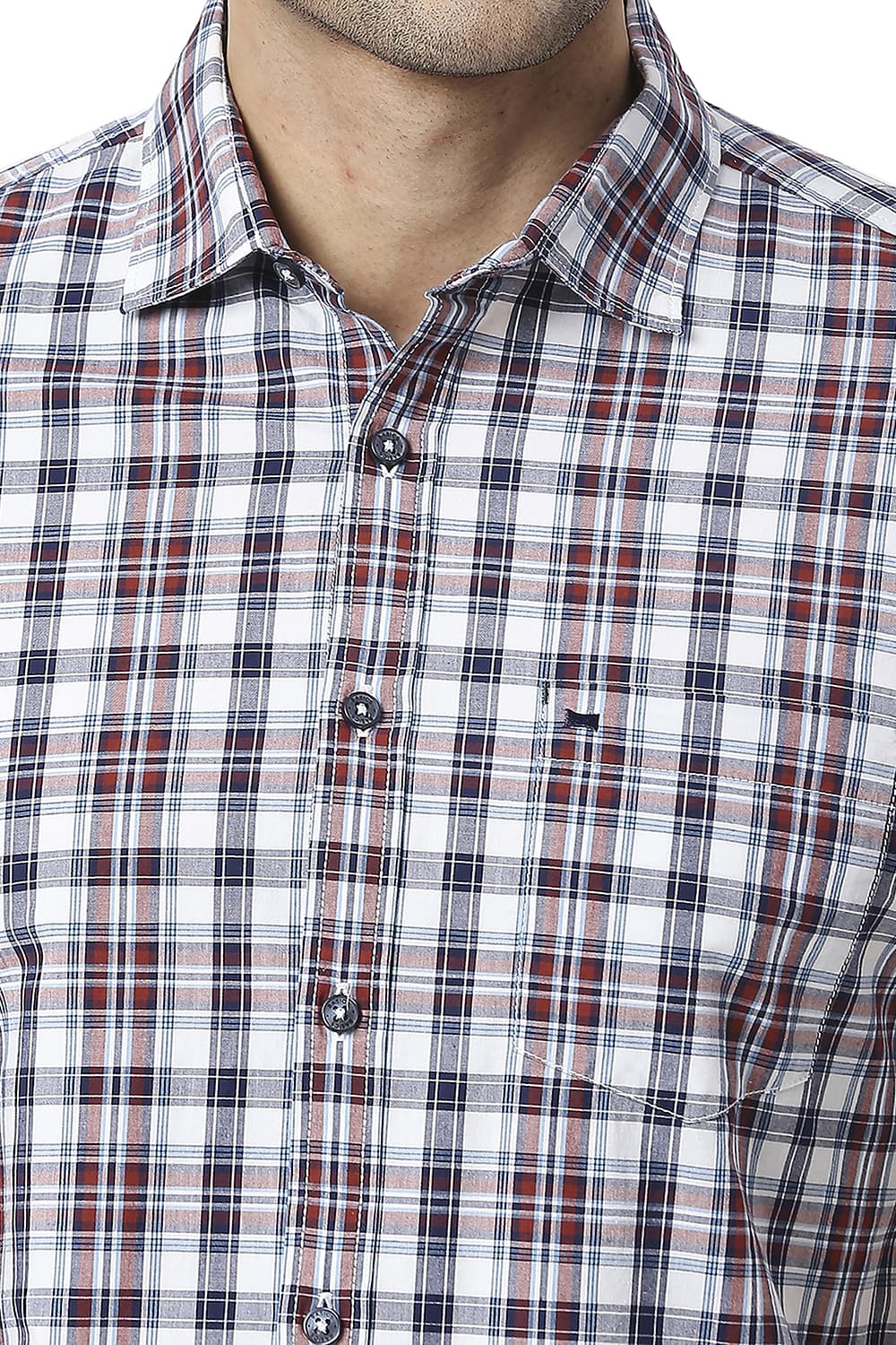 BASICS SLIM FIT COTTON CHECKS HALFSLEEVES SHIRT