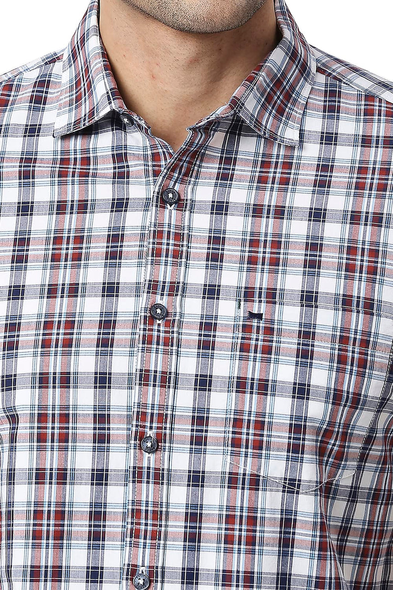 BASICS SLIM FIT COTTON CHECKS HALFSLEEVES SHIRT