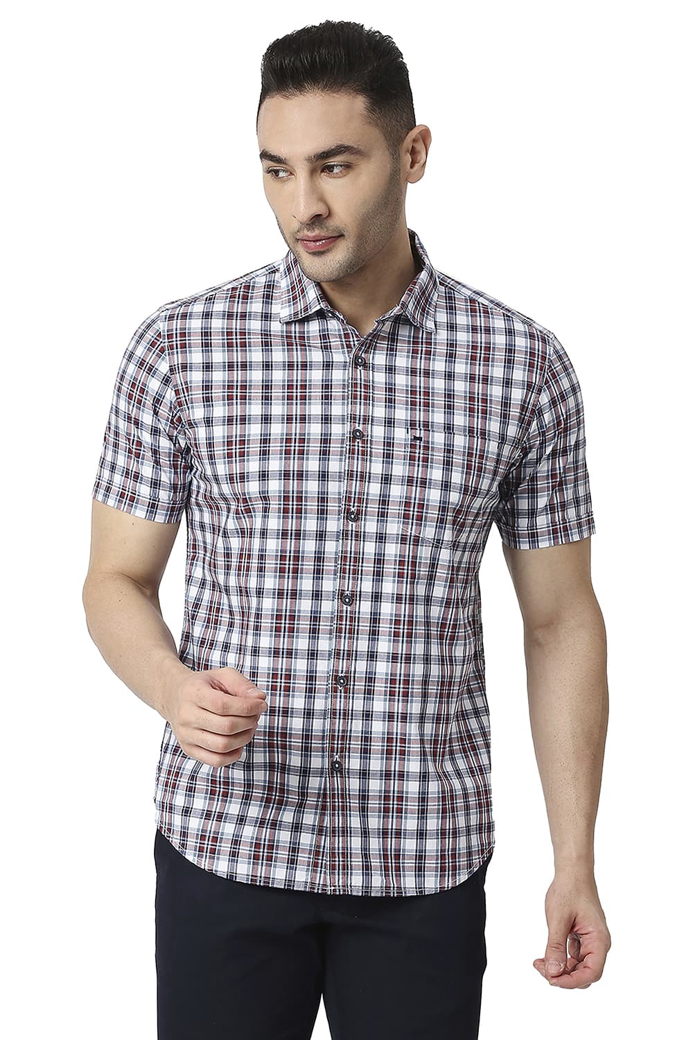 BASICS SLIM FIT COTTON CHECKS HALFSLEEVES SHIRT