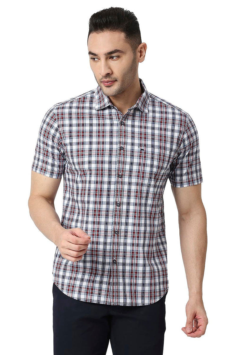 BASICS SLIM FIT COTTON CHECKS HALFSLEEVES SHIRT