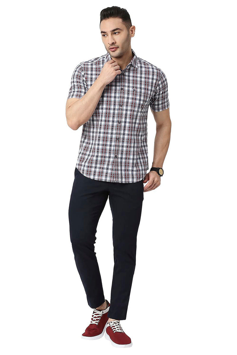 BASICS SLIM FIT COTTON CHECKS HALFSLEEVES SHIRT