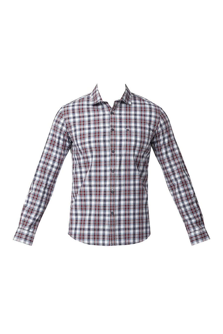 BASICS SLIM FIT BURNT RED COTTON CHECKS SHIRT