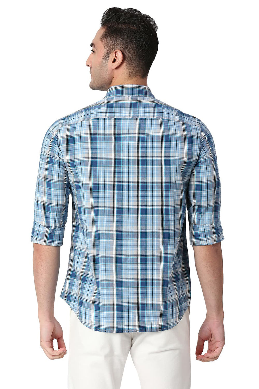 BASICS SLIM FIT HERITAGE BLUE COTTON CHECKS SHIRT