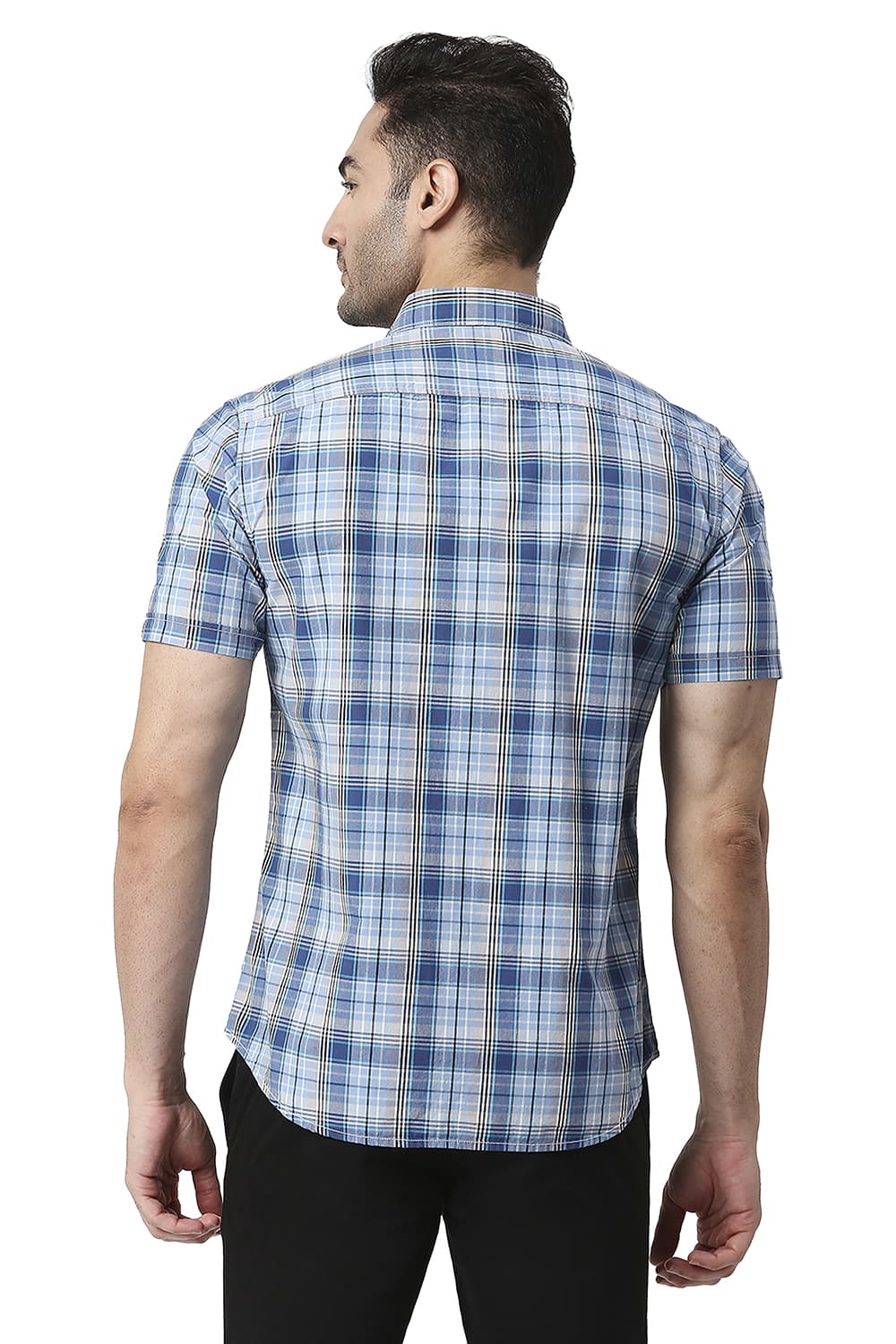 BASICS SLIM FIT COTTON CHECKS HALFSLEEVES SHIRT