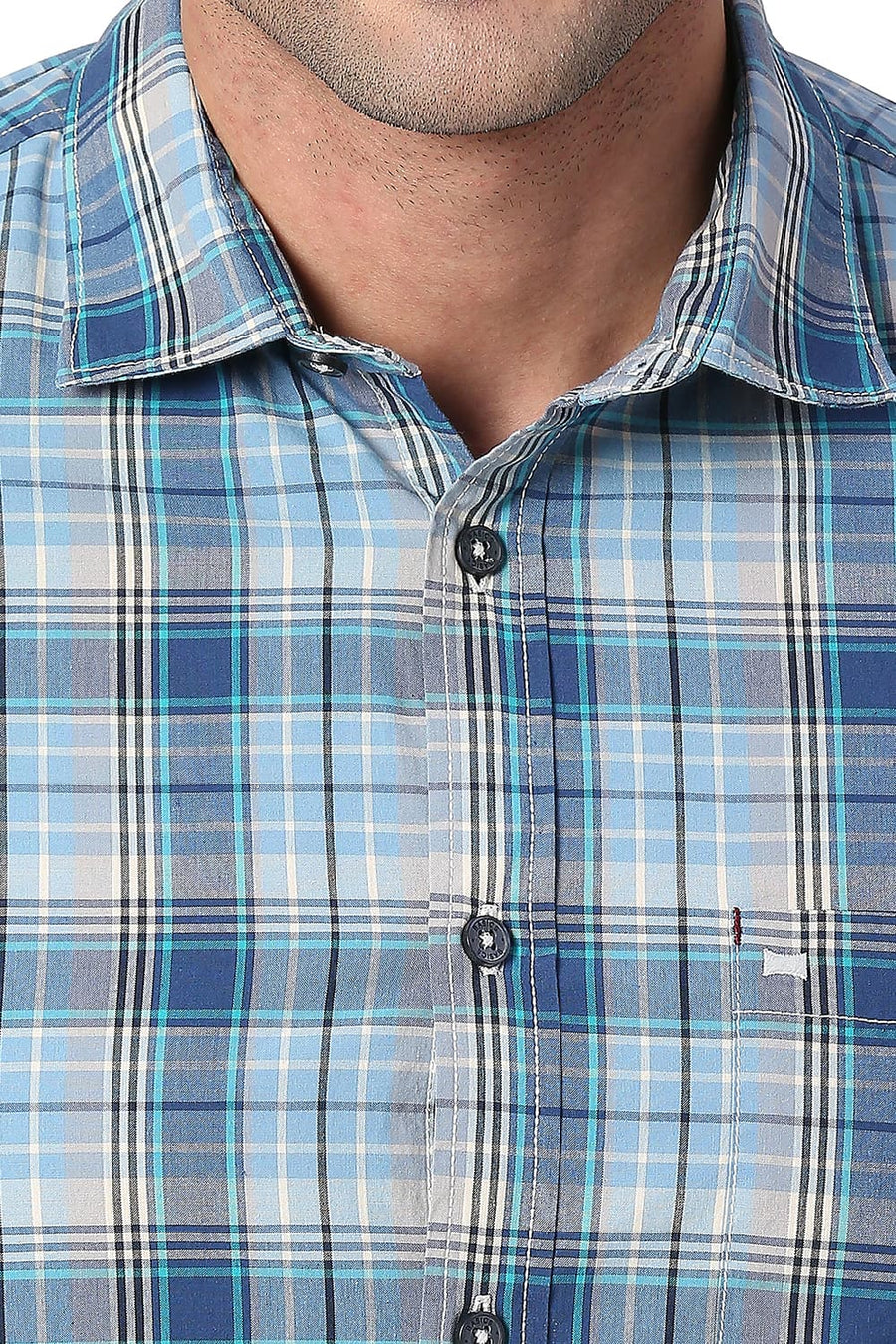 BASICS SLIM FIT HERITAGE BLUE COTTON CHECKS SHIRT