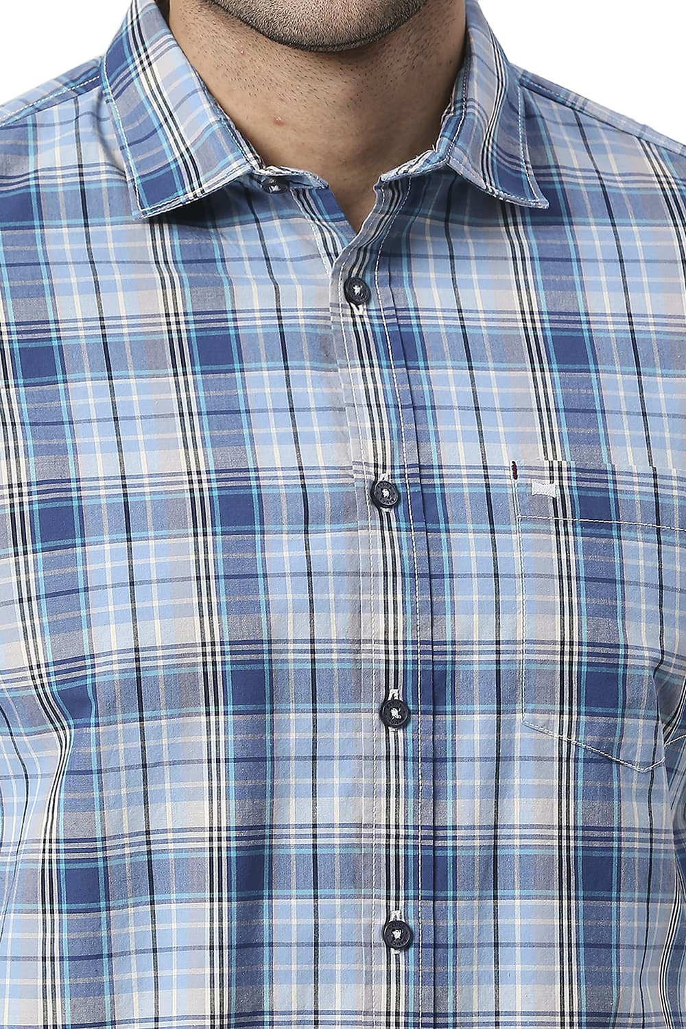 BASICS SLIM FIT COTTON CHECKS HALFSLEEVES SHIRT