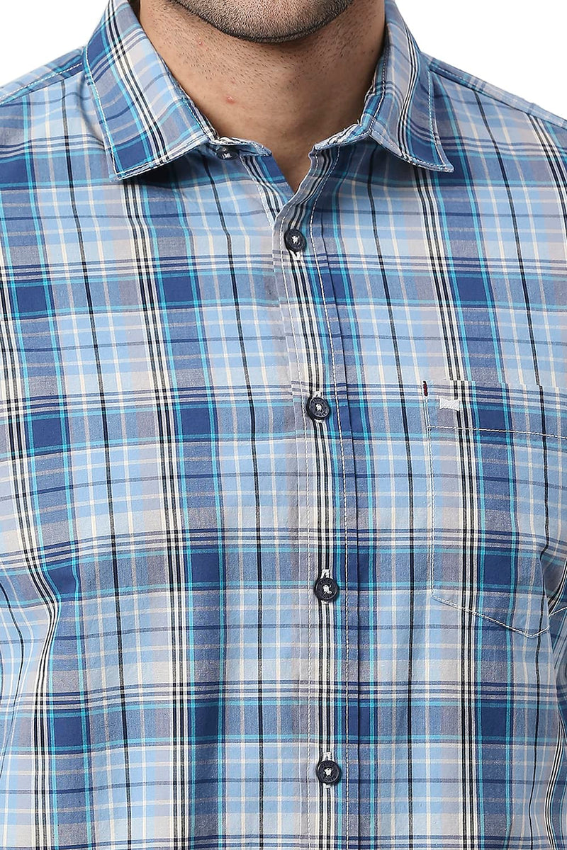 BASICS SLIM FIT COTTON CHECKS HALFSLEEVES SHIRT