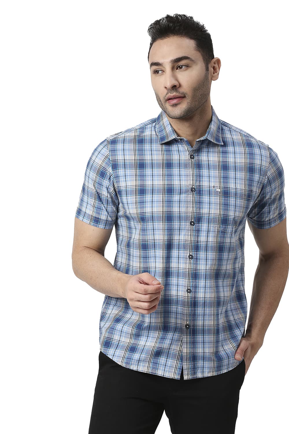 BASICS SLIM FIT COTTON CHECKS SHIRT