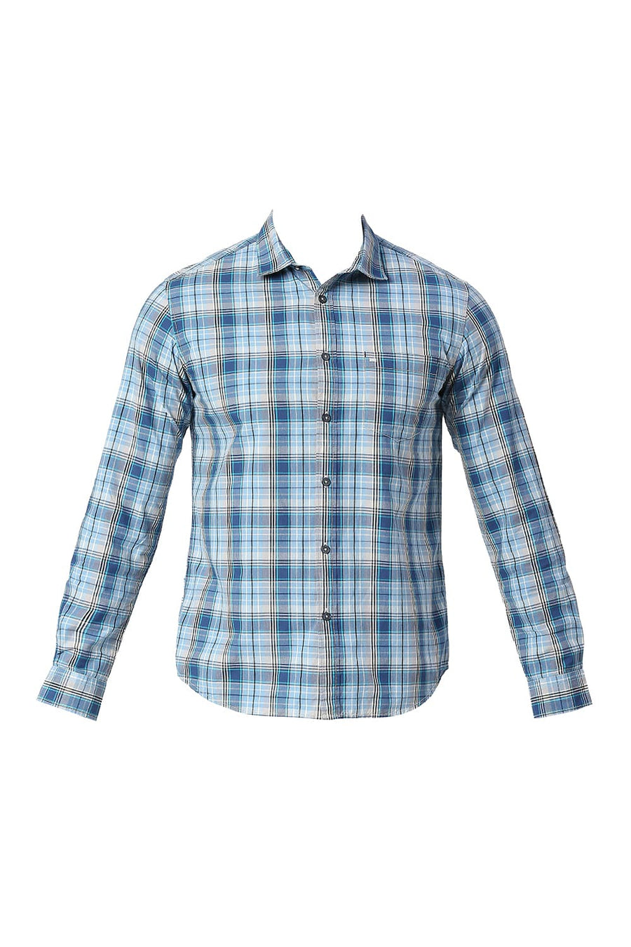 BASICS SLIM FIT HERITAGE BLUE COTTON CHECKS SHIRT