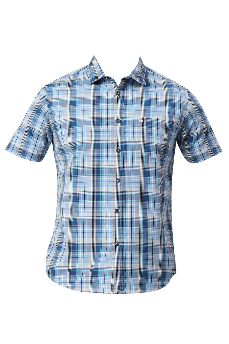 BASICS SLIM FIT COTTON CHECKS HALFSLEEVES SHIRT