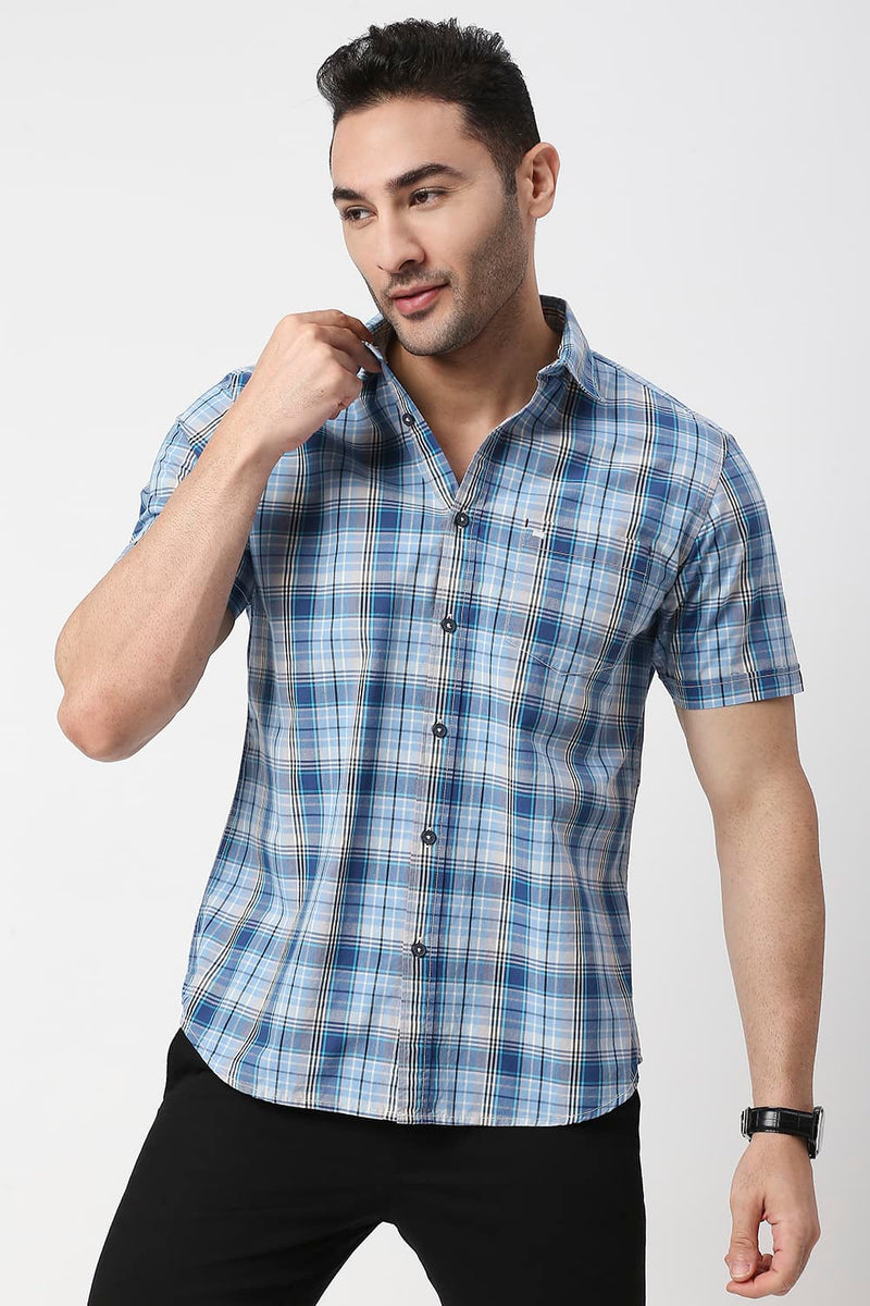 Slim Fit Cotton Checks Halfsleeves Shirt