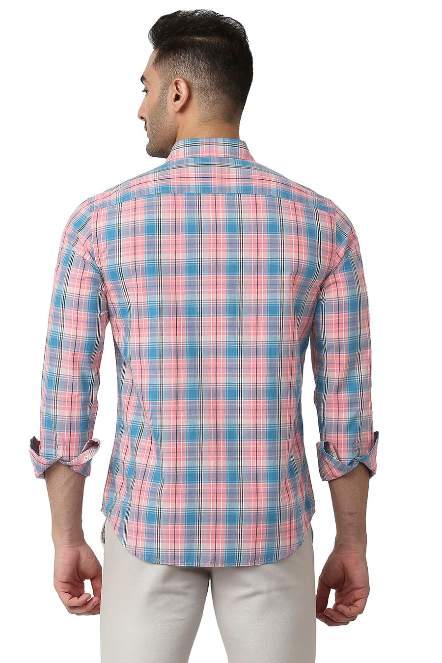 BASICS SLIM FIT QUARTZ PINK COTTON CHECKS SHIRT