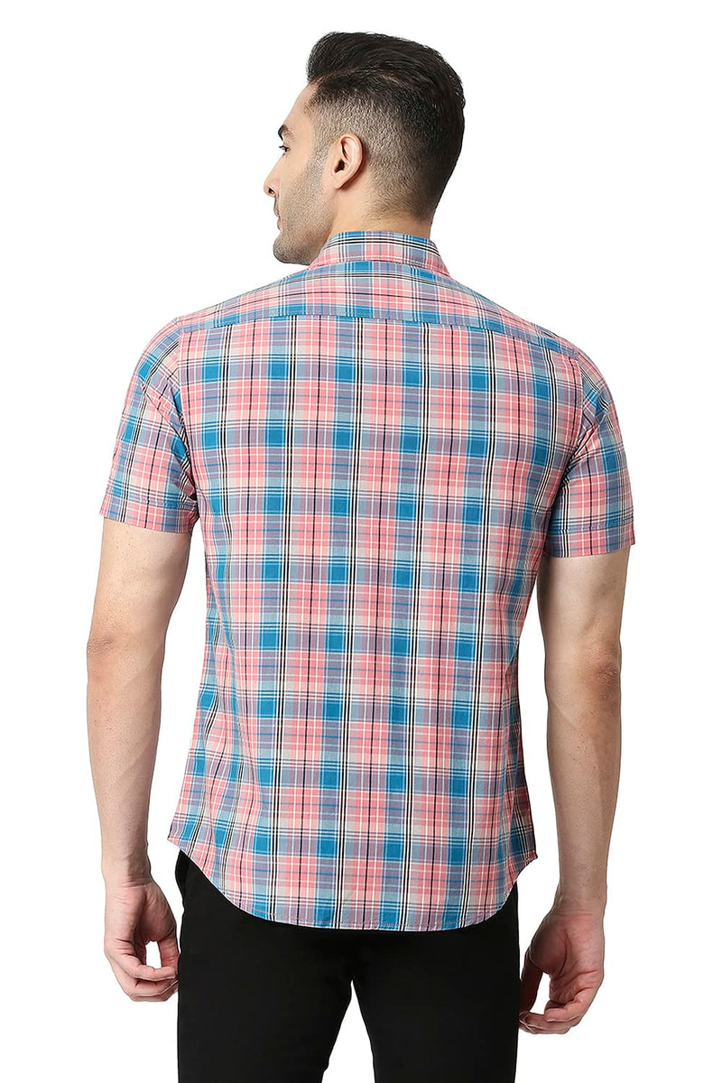 BASICS SLIM FIT COTTON CHECKS HALFSLEEVES SHIRT