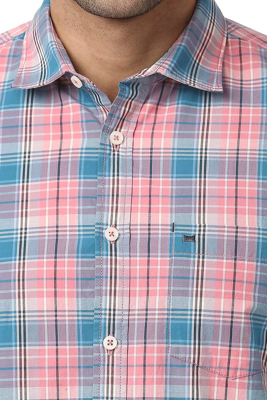 BASICS SLIM FIT QUARTZ PINK COTTON CHECKS SHIRT