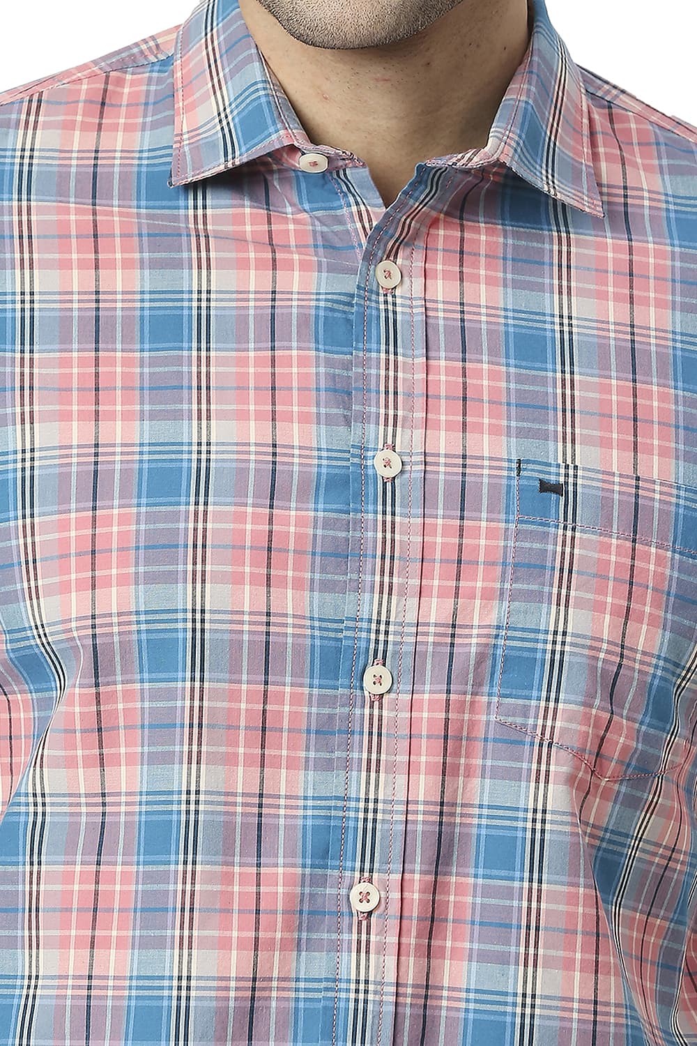 BASICS SLIM FIT COTTON CHECKS HALFSLEEVES SHIRT