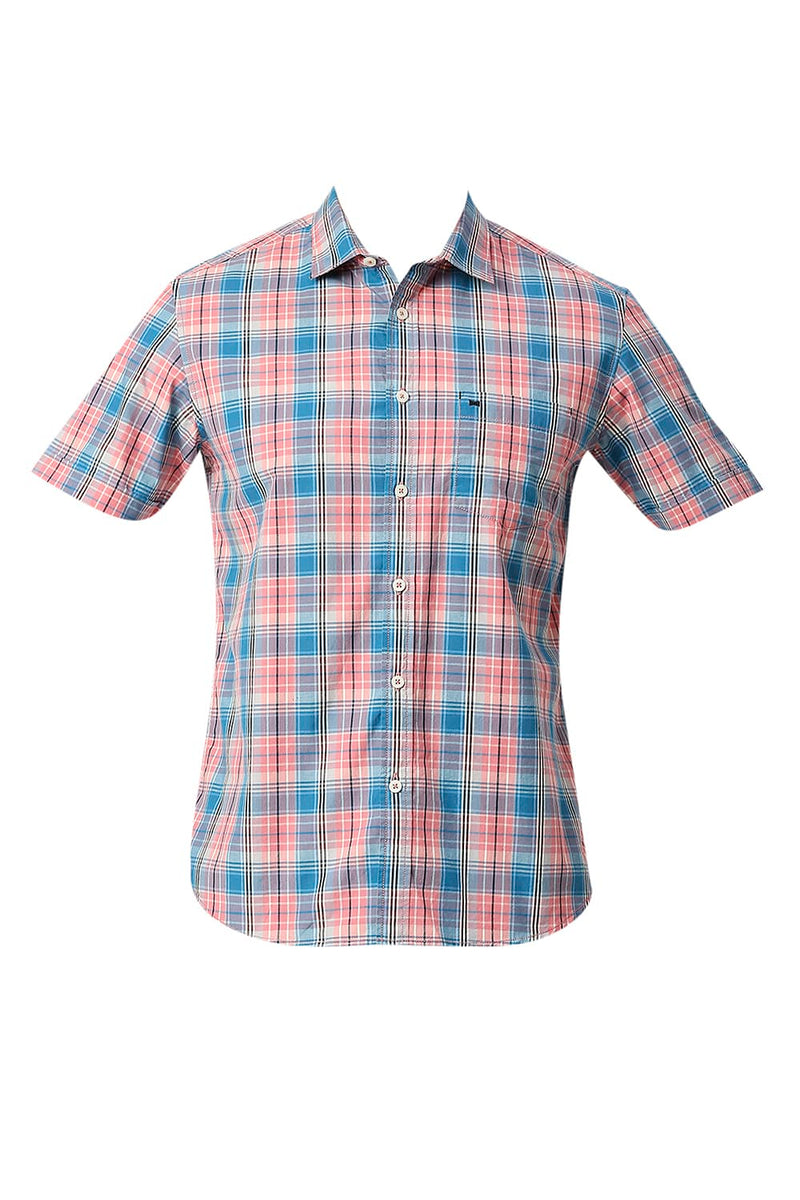 BASICS SLIM FIT COTTON CHECKS HALFSLEEVES SHIRT