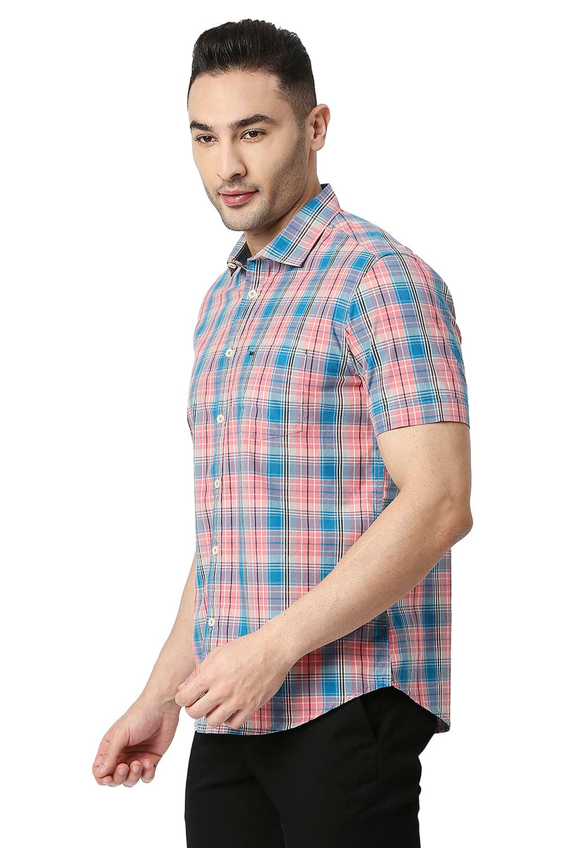 BASICS SLIM FIT COTTON CHECKS HALFSLEEVES SHIRT