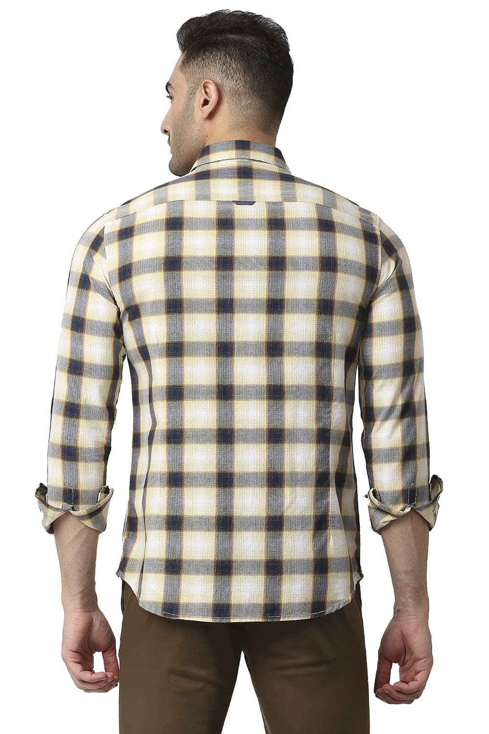 BASICS SLIM FIT COTTON TWILL CHECKS SHIRT