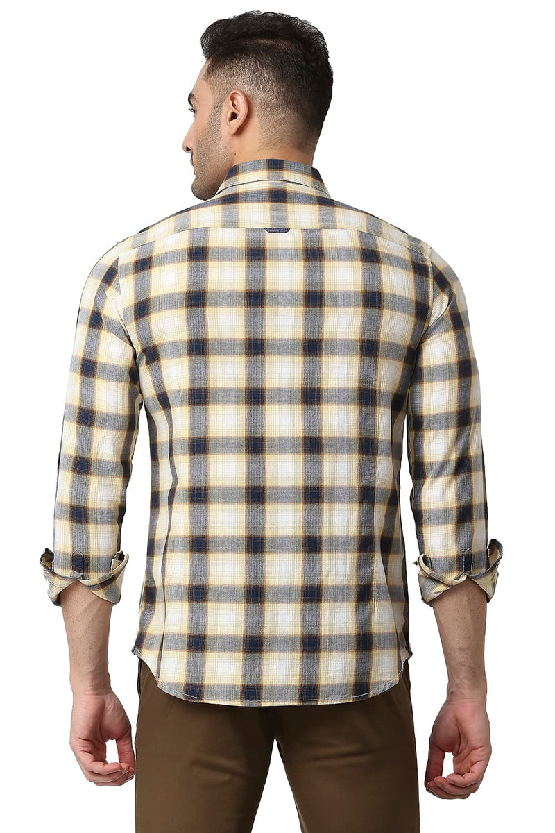 BASICS SLIM FIT COTTON TWILL CHECKS SHIRT