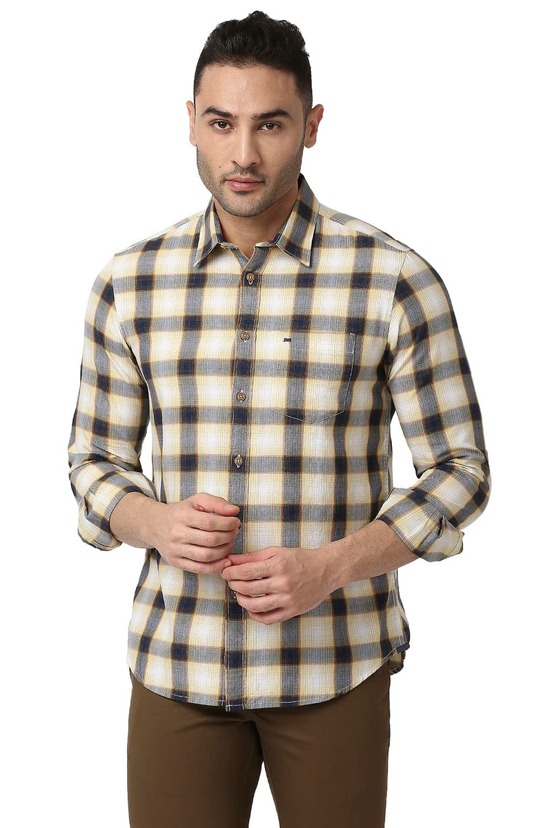 BASICS SLIM FIT COTTON TWILL CHECKS SHIRT