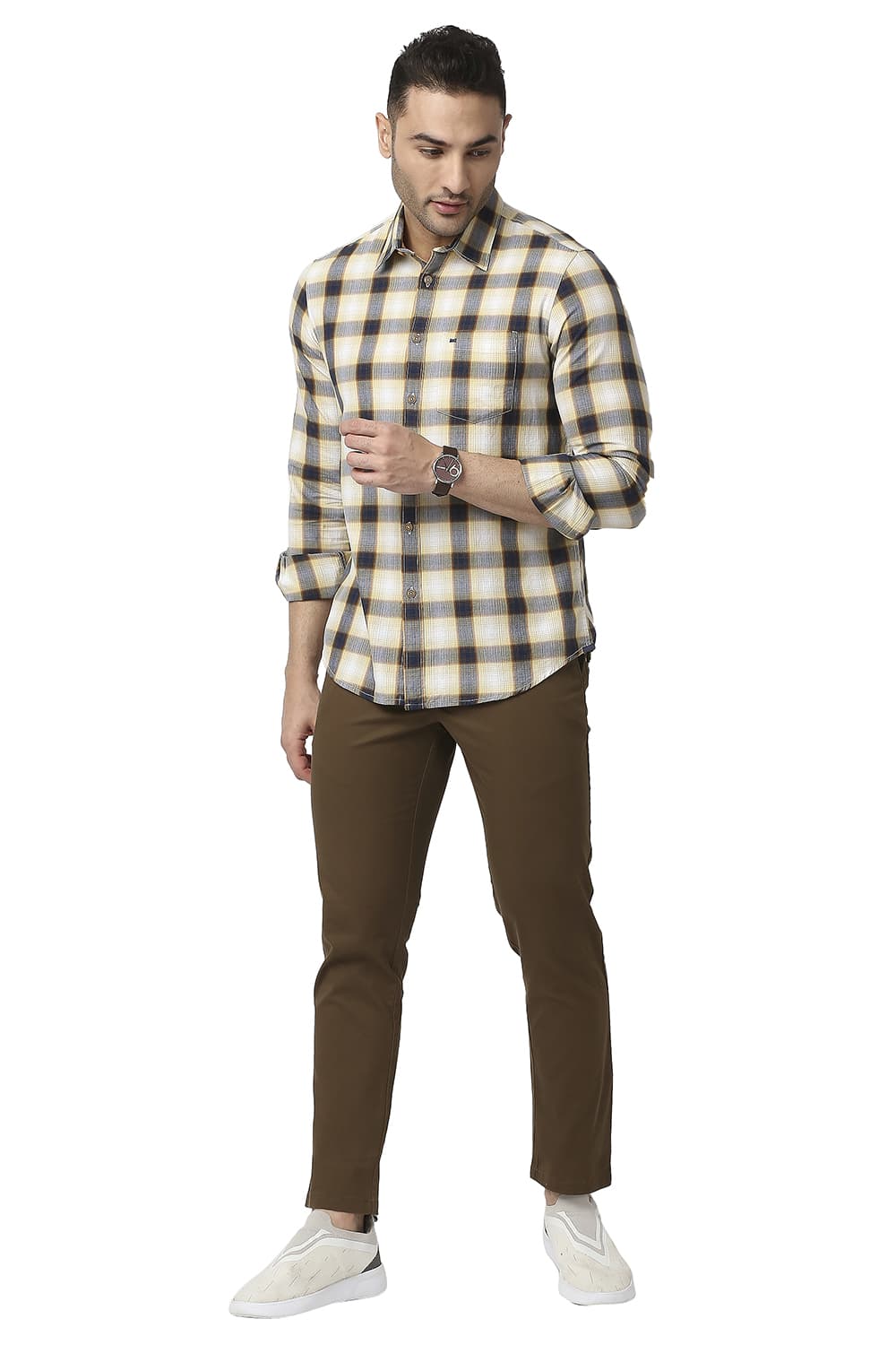 BASICS SLIM FIT COTTON TWILL CHECKS SHIRT