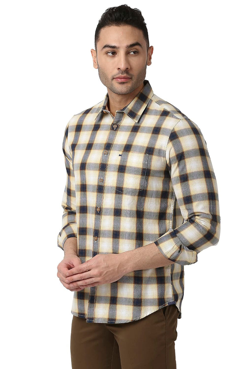 BASICS SLIM FIT COTTON TWILL CHECKS SHIRT