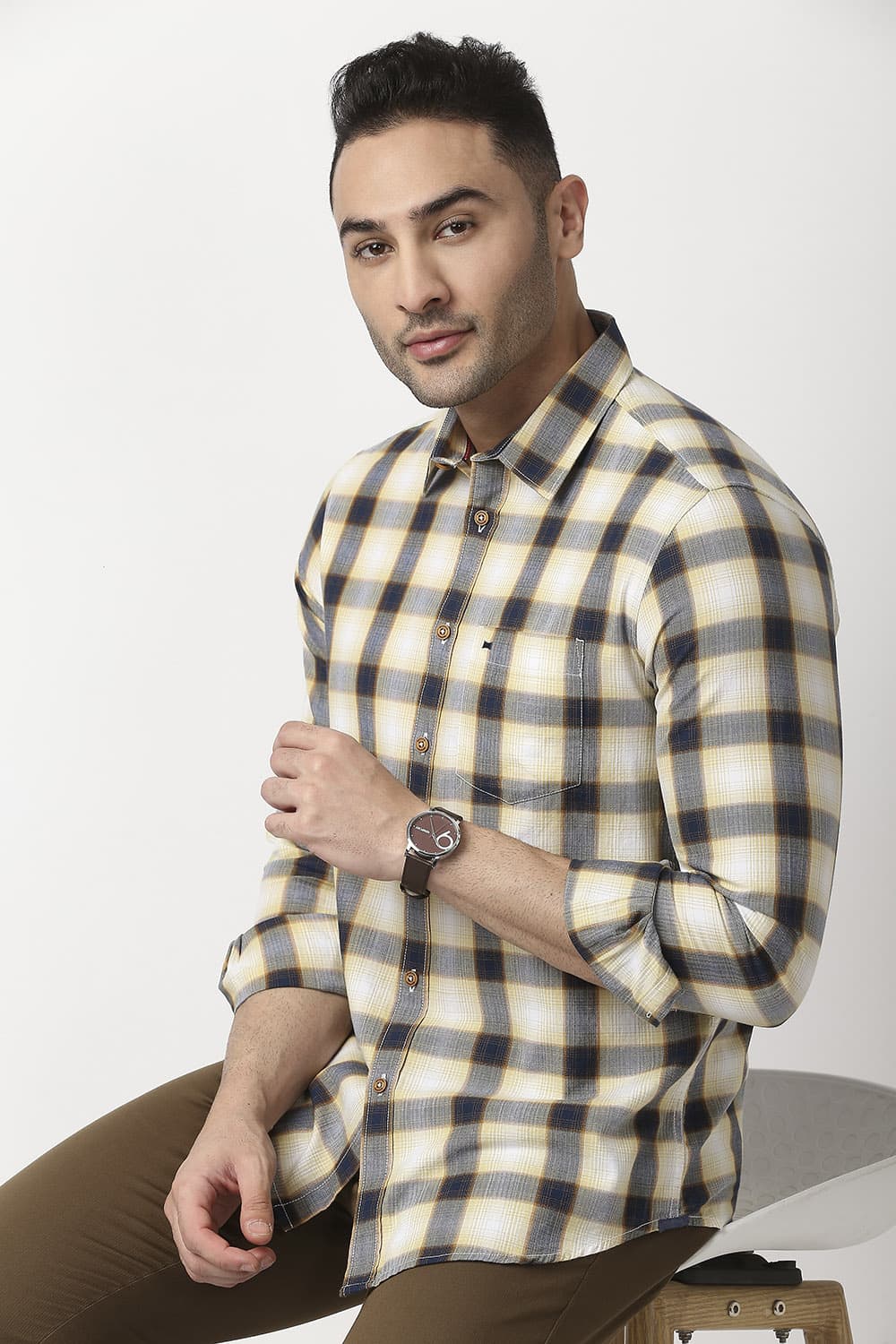 Slim Fit Cotton Twill Checks Shirt