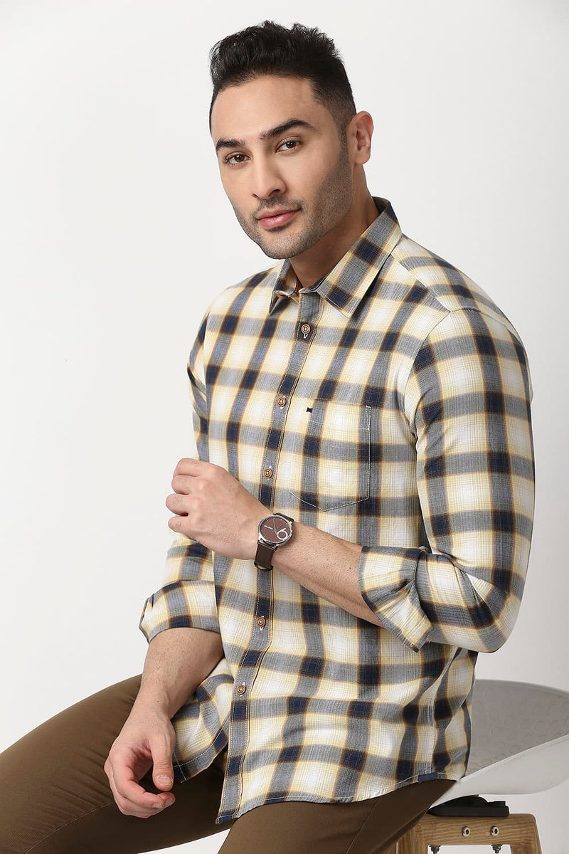 Slim Fit Cotton Twill Checks Shirt