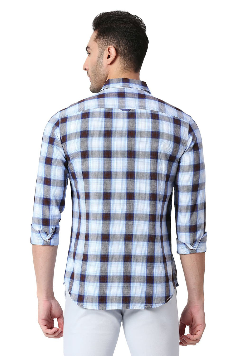 BASICS SLIM FIT WHISPER WHITE COTTON TWILL CHECKS SHIRT