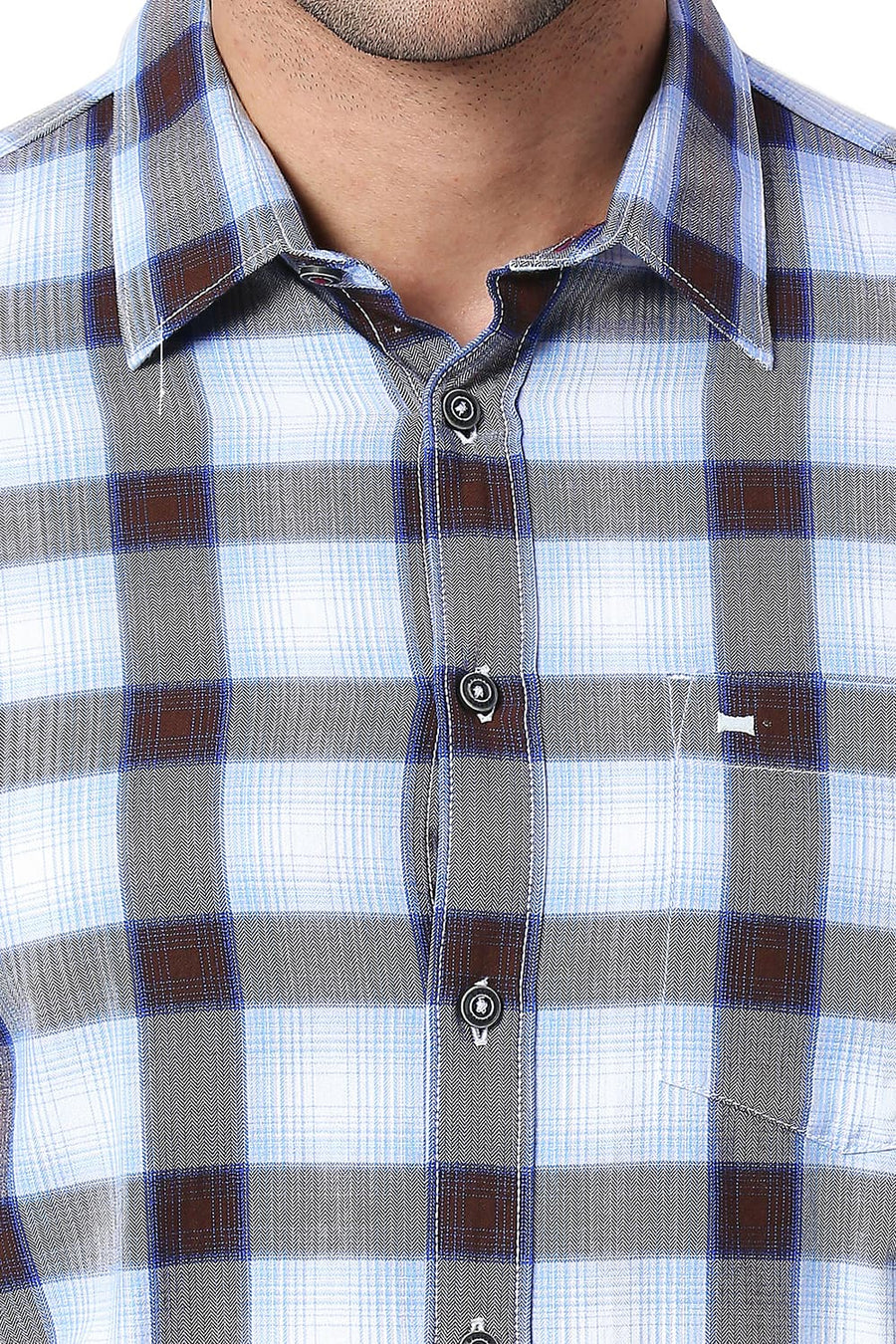 BASICS SLIM FIT WHISPER WHITE COTTON TWILL CHECKS SHIRT
